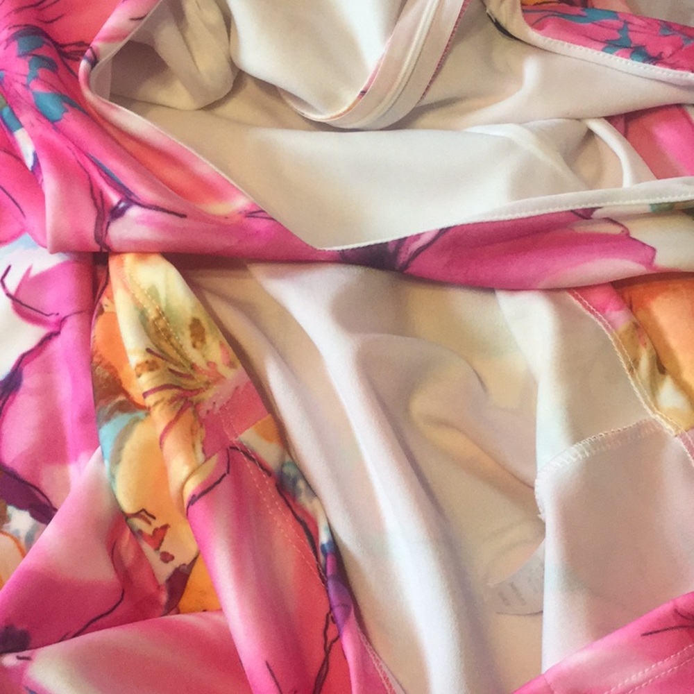 Ovi Fuchsia Pink Yellow Floral Print Sleeveless Sheath Lined Dress NWOT - Picture 9 of 16